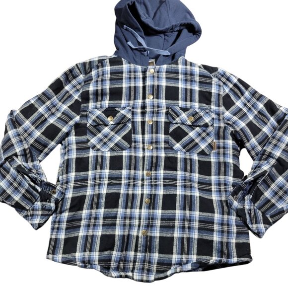 Legendary Whitetails Hooded Flannel Shirt Jacket Mens Medium Plaid Quilted - Picture 1 of 7